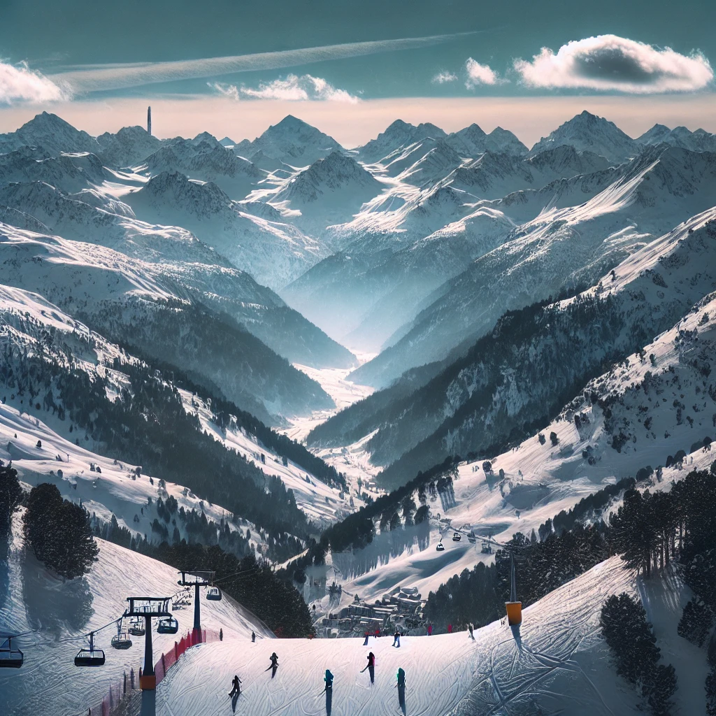 Scenic View of Snowy Mountains in Andorra During Peak Winter Season